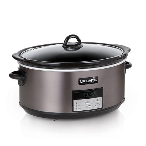 Crock-Pot Large 8-Quart Programmable Slow Cooker with Auto Warm Setting Black Stainless Steel - Image 1