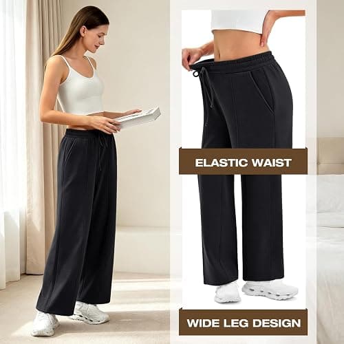 Fawarior Womens Wide Leg Sweatpants High Waisted Lounge Pants | Drawstring Waist, 2 Deep Pockets, Light Fleece Lining, Comfy Baggy Fit, Lounge Athletic Joggers thumbnail 5