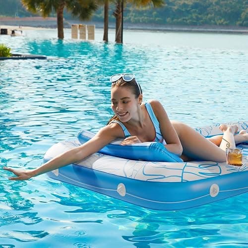 Inflatable Tanning Pool Lounger Float - Jasonwell 4 in 1 Sun Tan Tub Sunbathing Pool Lounge Raft Floatie Toys Water Filled Tanning Bed Mat Pad for Adult Blow Up Kiddie Pool Kids Ball Pit Pool (L) thumbnail 2