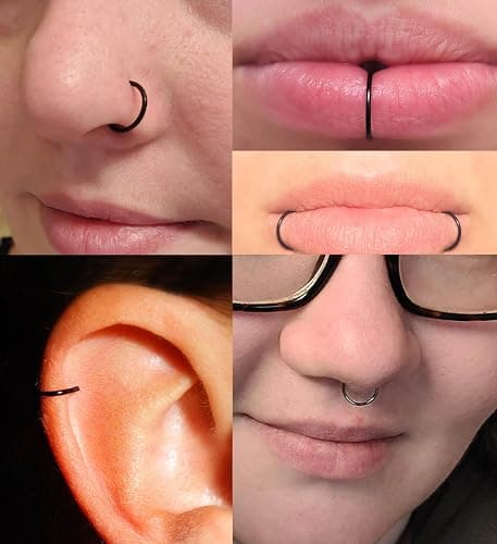 QWALIT Fake Nose Ring Fake Lip Piercing Fake Lip Ring Fake Nose Ring Hoop Fake Snake Bites Fake Lip Piercings Faux Lip Rings Fake Nose Piercing Clip on Nose Ring Spring thumbnail 4