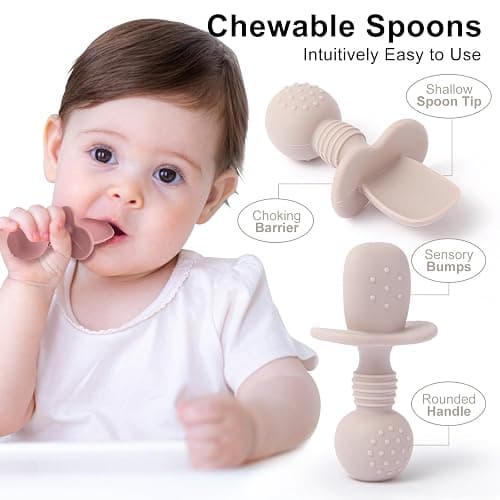 Eascrozn Silicone Feeding Set, 2 Pack Divided Toddler Plates with Suction, 2 Pack Utensils - Spoons & Forks, BPA Free, Baby Led Weaning Supplies thumbnail 5