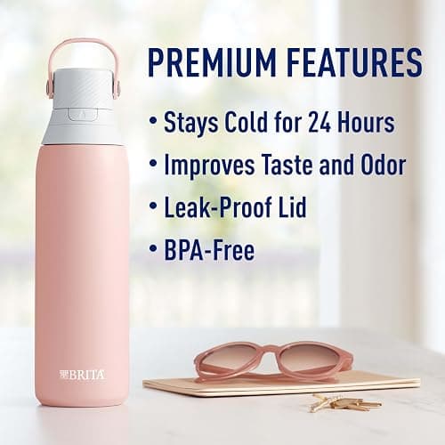Brita Stainless Steel Premium Filtering Water Bottle, BPA-Free, Reusable, Insulated, Replaces 300 Plastic Water Bottles, Filter Lasts 2 Months or 40 Gallons, Includes 1 Filter, Rose - 20 oz. - 20 Ounces - Rose thumbnail 4