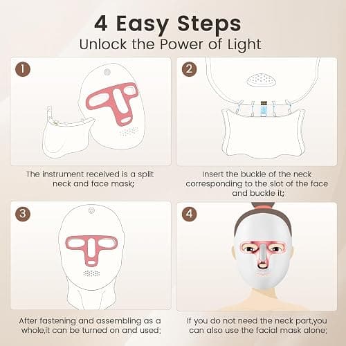 Red Light Therapy Mask for Face & Neck, LED Face Light Therapy,USB C Rechargeable,Infrared Mask for Home Working Travel Yoga (Blush) thumbnail 5