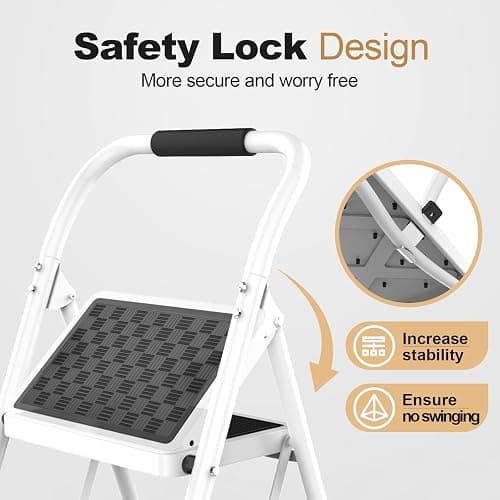 HBTower 2 Step Ladder,2 Step Stool for Adults Folding Step Stool with Cushioned Handle with Wide Anti-Slip Pedal Ergonomic Design thumbnail 4