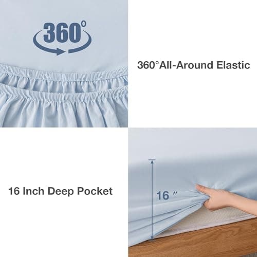 Yibeizi Light Blue 100% Washed Cotton Linen Feel Sheet Set Full Size, 4 Pieces Deep Pocket Bed Sheets Soft Breathable Hotel Bedsheets thumbnail 2