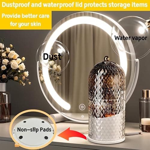 RONGZHIERK Makeup Brush Holder with Lid，Makeup Brush Storage Box with Diamond Pattern，360 Rotating Waterproof and Dustproof Beauty Brushes Storage for Vanity Bathroom,White thumbnail 6