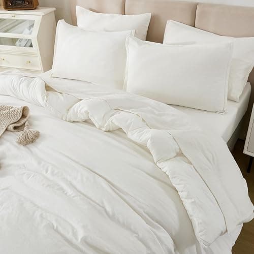 Litanika Queen Comforter Set Ivory - 7 Pieces Bed in a Bag Queen Bedding Comforter Sets, Solid Lightweight Bed Set with Comforter, Sheets, Pillowcases & Shams thumbnail 4