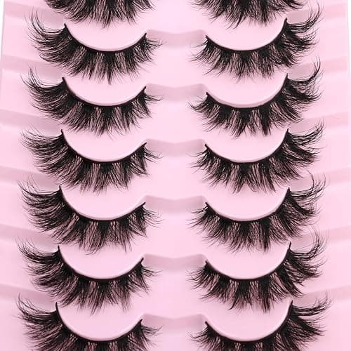 Mink Lashes False Eyelashes Wispy 3D Volume Cat Eye Faux Mink Eyelashes Natural Look 18mm Strip Eyelashes Pack 7 Pairs by Kiromiro thumbnail 6
