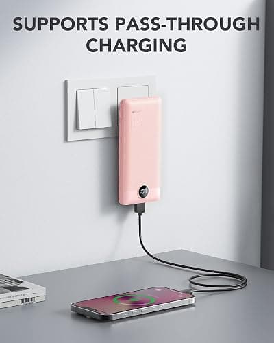 VRURC Portable Charger Built-in Cables and AC Wall Plug,USB C Power Bank 10000mAh, Travel Essentials Phone Charger Compact Lightweight External Battery Pack for Smart Phones, Tablets etc-Pink thumbnail 3