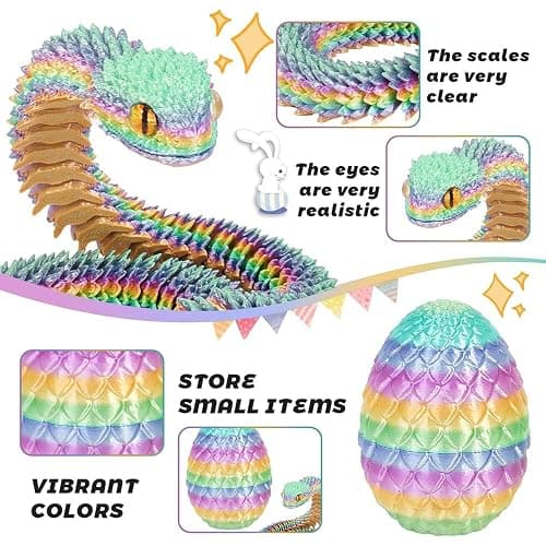 3D Printed Rainbow-Color Snake Eggs with Snake Inside Decor Executive Desk Home Office thumbnail 3
