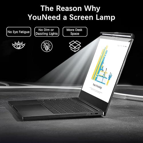 Wodgreat Laptop Monitor Lamp, LED Screen Light Bar, Adjustable Brightness & Color Temperature, Eye-Care Tablet Lamp for Keyboard, No Screen Glare, Space Saving, USB Powered, for Laptop Only thumbnail 2