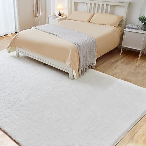 Area Rugs for Living Room, 4x6 Ft Washable Bedroom Rug, Plush Fluffy Carpet, Modern Non-Slip Rug for Nursery College Dorm Kids Room Home Decor Aesthetic, Solid White thumbnail 5