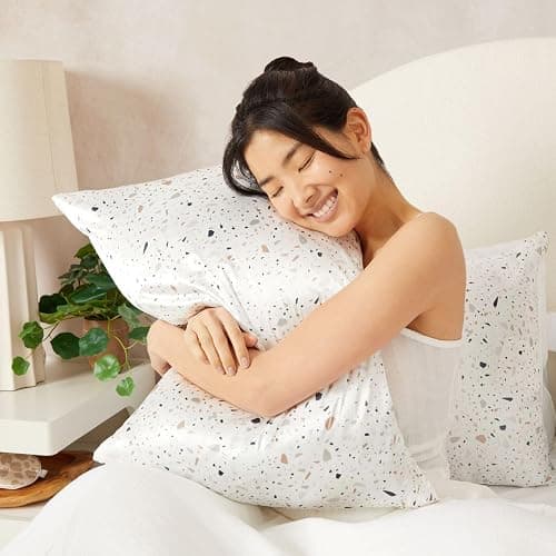 Kitsch Satin Pillowcase with Zipper for Hair & Skin, Softer Than Silk Pillow Cases Queen, Wrinkle-Free, Smooth and Cooling Satin Pillow Covers, Standard Size 19"x26", White Terrazzo thumbnail 8