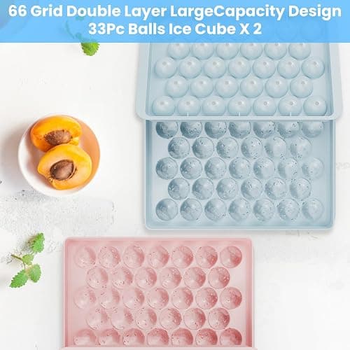 Round Ice Cube Tray with Lid, 66 Ice Ball Molds for Freezer, Easy to Remove Sphere Ice Making Mold for Water Whiskey Cocktail Tea Coffee (Blue+Pink) thumbnail 4