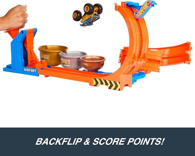 Hot Wheels Monster Trucks Toy Truck & Track Set, Loop-and-Flip Trophy Challenge Playset & 1:64 Scale 50th Anniversary Die-Cast Bigfoot, 2 Ways to Play thumbnail 4