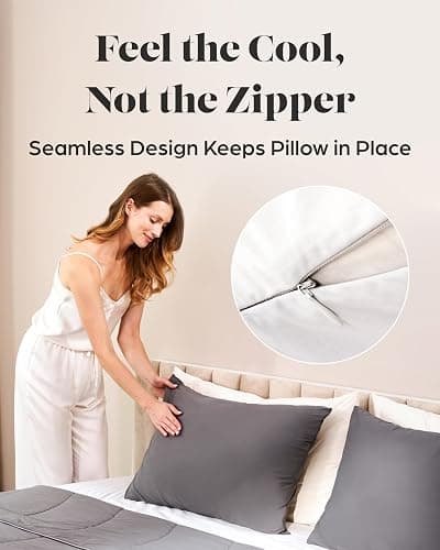 Lavish Comforts® Cooling Pillow Cases for Hot Sleepers – Cool, Ultra-Soft Pillow Cases for Acne & Frizz, Anti Acne Pillow Case, Antimicrobial, Alternative Silk Pillow Cases– Queen Dark Gray Set of 2 thumbnail 6