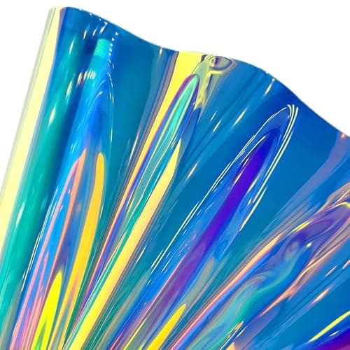 XHT 0.4mm Holographic Transparent Film Mirror Laser Iridescent TPU Vinyl Waterproof Material for DIY Hair Bows Sewing Patchwork (Iridescent-0.4mm) thumbnail 3