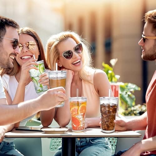 AUFXKOO 20oz Glass Tumblers with Lids and Straws,2PCS Glass Cups with Lids and Straws,Iced Coffee Cups with Lid,Drinking Glasses for Juice, Smoothies thumbnail 2