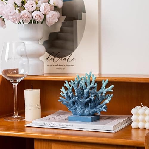 Elegondrar 5.8" H Blue Coral Decor, Resin Coral Statue, Nautical Decorations for Home, Beach/Coastal/Ocean Themed Cabinet Shelf Tabletop Decor thumbnail 4