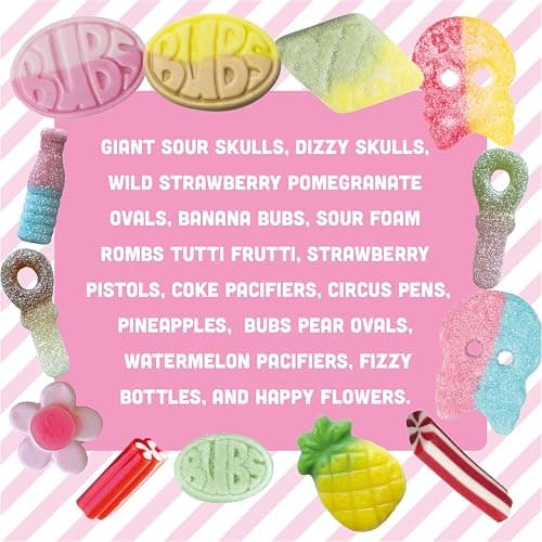 VINTERLAND Swedish Candy Mix, 1.2 Pounds, Pink 7 Edition | Bubs Big Ovals & Big Swedish Candy Skulls, Happy Flowers, Strawberry Pistols, Circus Pens thumbnail 4