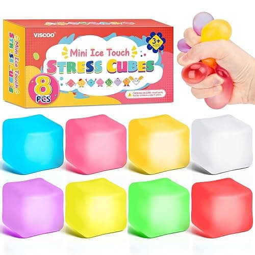 VISCOO 8 Pack Stress Cube, Slow Rising Ice Cube Squishy, Stress Balls for Adults Kids Party Favors/ Classroom Prizes, Sensory Fidget Toy for Anxiety Relief - Image 1