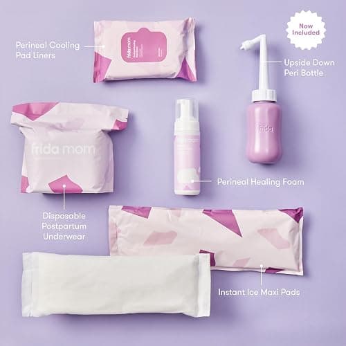 Frida Mom 11pc Postpartum Essentials Kit Gift Set, Hospital Bag Must Haves for New Mom, Includes 4 Disposable Postpartum Underwear, 4 Ice Maxi Pads, Perineal Healing Foam & 24 Pad Liners & Peri Bottle thumbnail 2