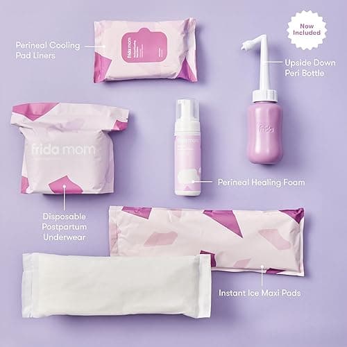 Frida Mom Postpartum Recovery Essentials Kit, Includes Disposable Underwear, Instant Ice Maxi Pads, Perineal Healing Foam, Perineal Healing Pad Liners and Upside Down Peri Bottle (11pc Gift Set) - with Peri Bottle thumbnail 3