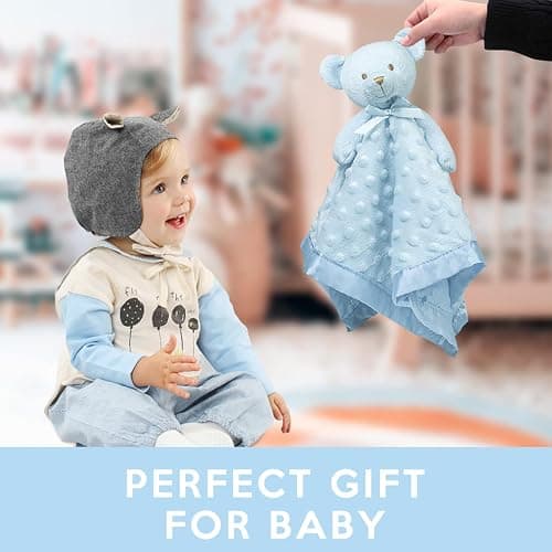 Pro Goleem Teddy Bear Lovey Baby Security Blanket for Boys and Girls Unisex Soft Lovie Baby Gifts for Newborn Toddler Snuggle Toy Stuffed Animal Blue 16 Inch thumbnail 4
