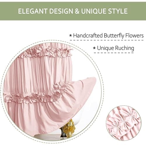 Homechoice Decor Peach Small Stall Ruffle Shower Curtain 36" W x 72" H, Vintage Handcrafted Bow Tie Bath Curtain for Master Bathroom, Ruched Microfiber Bathroom Curtain with 7 Buttonholes (LQ-10) - Peach-w - 36"W x 72"L (Pack of 1) thumbnail 3