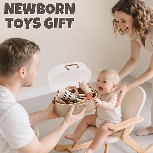 Baby Rattles & Teethers Set – Baby Toys 0-6 Months, Teething Toys 3-6 Months, Sensory Toys with Soft Textures, Gentle Sounds & Easy-Grip Shape, Neutral Newborn Gift（10-Pack） thumbnail 8