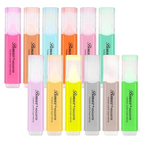 BONACE Highlighters Pastel, 12 Assorted Macaron Colors Chisel Tip Marker | Mini Highlighters,Water Based, Quick Dry, Aesthetic Highlighter for Office - Image 1