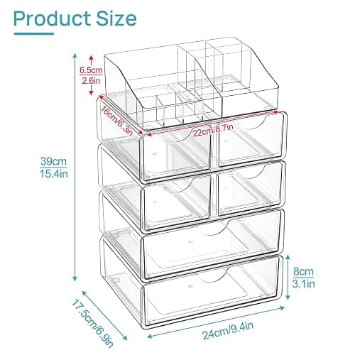 Vtopmart 5 Tier Clear Makeup Organizer with Drawer, Cosmetic Storage for Dresser Countertop and Bathroom Vanity, Beauty Holder for Lipstick Brush Skincare thumbnail 3