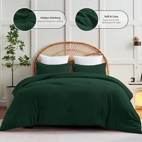 CozyLux Dark Emerald Green Comforter Set Twin/Twin XL Size, 2 Pieces Twin Extra Long Solid Breathable Quilted Bedding Sets, Soft Bed Set with Down Alternative Comforter and 1 Pillowcase for All Season thumbnail 3