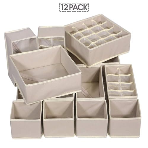 TENABORT 12 Pack Foldable Drawer Organizer Dividers Cloth Storage Box Closet Dresser Organizer Cube Fabric Containers Basket Bins for Underwear Bras Socks Panties Lingeries Nursery Baby Clothes Beige thumbnail 7