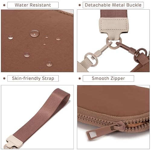 Viverte Mini Zip Around Keychain Wristlet Wallets Small Portable Dual Pounch Wristlet Detachable Coin Purse Pocket Gifts for Women Travel Sports Outdoors (Beige+Brown) thumbnail 6