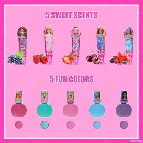 Barbie Cosmetic Makeup Set for Girls with Super Sparkly Lip Gloss Nail Polish and Nail Stickers 11 Pieces, Perfect for Parties Sleepovers Makeovers, Birthday, Ages by Townley Girl thumbnail 3