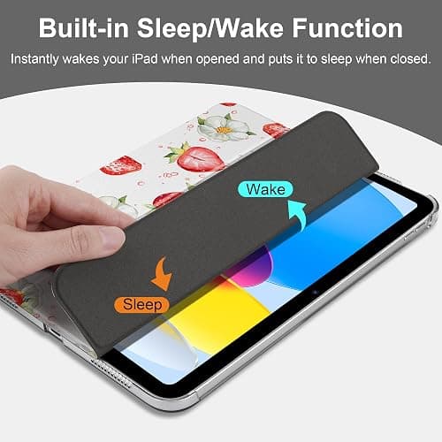 DONGKE for iPad 11th Generation Case 11 Inch 2025 (A16 Chip) & iPad 10th Generation 10.9 Inch 2022, Slim Foldable Stand Hard PC Translucent Back Shell Smart Cover - [Auto Wake/Sleep] - Strawberries thumbnail 4