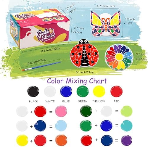 Paint Your Own Stepping Stones 5-Pack for Kids, Boys & Girls Ages 3-12, Butterfly, Turtle, Flower, Tree & Ladybug DIY Outdoor Garden Art & Craft Ceramic Painting Set for Birthday Summer Activity thumbnail 6