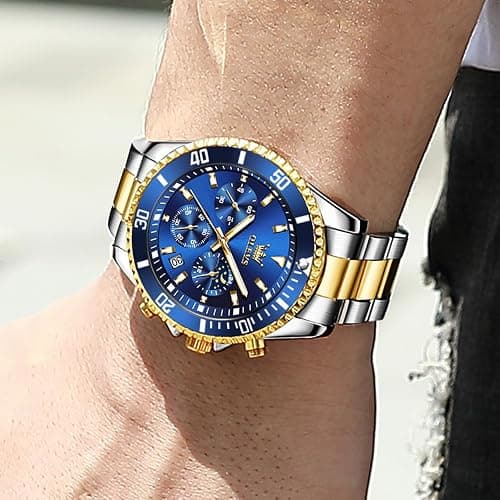 OLEVS Watch for Men Diamond Business Dress Analog Quartz Stainless Steel Waterproof Luminous Date Two Tone Luxury Casual Wrist Watch thumbnail 3