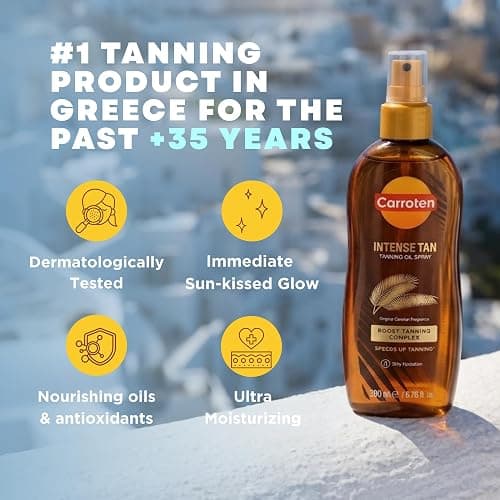 Carroten Intensive Tanning Oil Spray | Browning Tan Accelerator | Vitamin E and Carrot & Coconut Oils | Water-Resistant, Silky Hydration | Coconut Fragrance | Made in Greece | 6.7 oz thumbnail 5