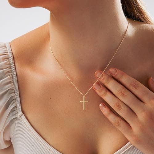 HERIER Cross Necklace for Women - 18K Gold Plated Cross Pendant Necklace Dainty Simple Gold Cross Necklace Tiny Gold Cross Necklaces for Women Trendy Gold Jewelry for Women Gift thumbnail 2
