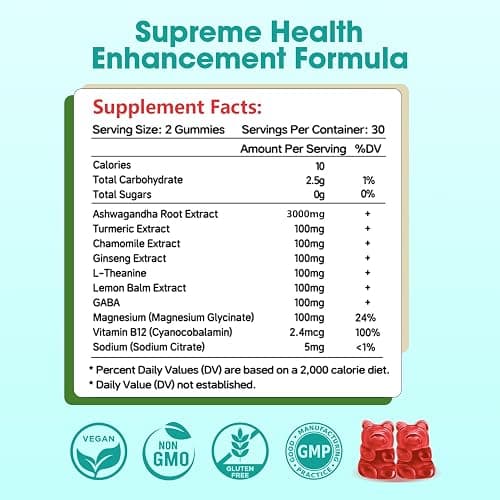 Ashwagandha Gummies with L-theanine, Ashwa Root Supplement Gummy for Women Men, 60 Strawberry Flavored Gummies thumbnail 5