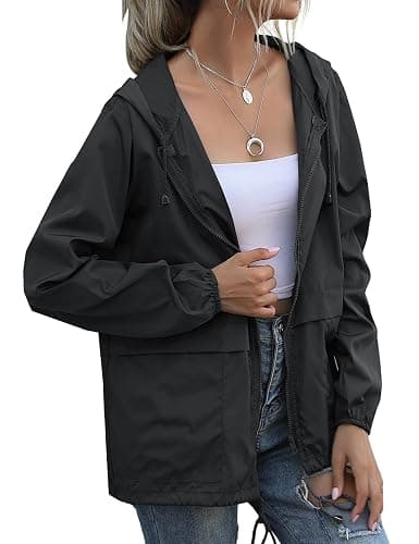 Muzeca Women's Waterproof Raincoat Lightweight Rain Jacket Hooded Windbreaker with Pockets for Outdoor thumbnail 3