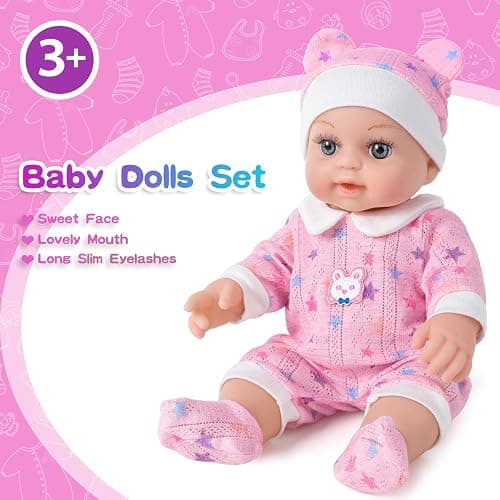 BDDOLL 12" Baby Doll in Gift Box with Pink Backpack, Cloths, Feeding Bottle and Pacifier, First Baby Dolls for Toddlers 3 Years and Up thumbnail 7