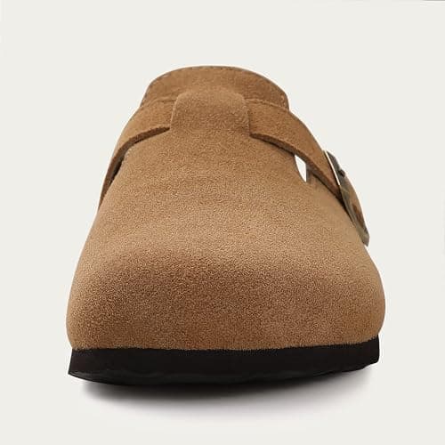 KIDMI Genuine Suede Clogs for Women Cork Footbed Sandals Leather Mules Potato Shoes with Arch Support thumbnail 4