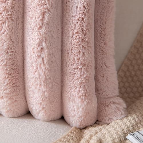 Joyouth Faux Fur Plush Throw Pillow Covers 18x18 Inch Set of 2 - Luxury Decorative Fuzzy Striped Soft Cozy Pillowcase for Couch, Sofa, Living Room - Pink thumbnail 4