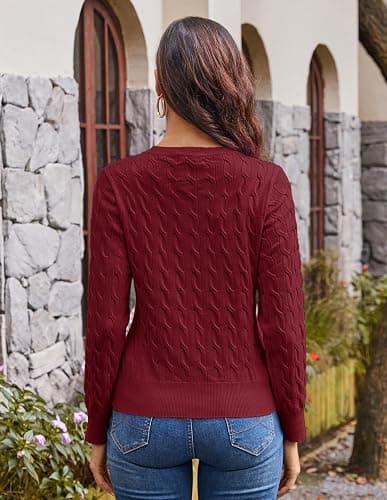 GRACE KARIN Womens Long Sleeve Button Up Cable Knit Cardigan Lightweight 2025 Crewneck Button Down Sweaters for Women thumbnail 4