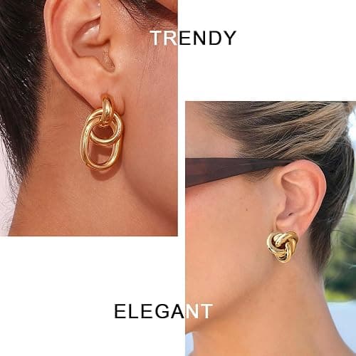 QJLE 6 Pairs Gold Dangle Earrings for Women, 14K Gold Plated Earrings Geometric Knot Drop Huggie Earrings Trendy Jewelry Gifts thumbnail 3