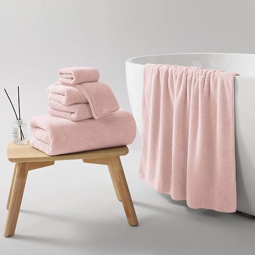 REDKISS Pink Towel Set, 6 Piece Premium Soft Bath Towel Set, Highly Absorbent Luxury 6-Pack with 2 Bath Towels, 2 Hand Towels, 2 Washcloths for Bathroom, Gym, Hotel, and Spa Daily Use thumbnail 2
