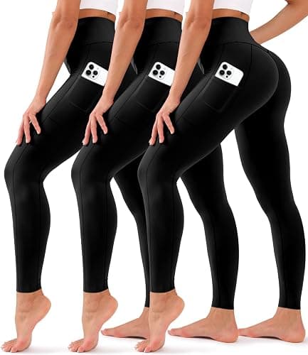 BLUEENJOY 3 Pack Leggings with Pockets for Women,High Waisted Tummy Control Workout Yoga Pants - Image 1